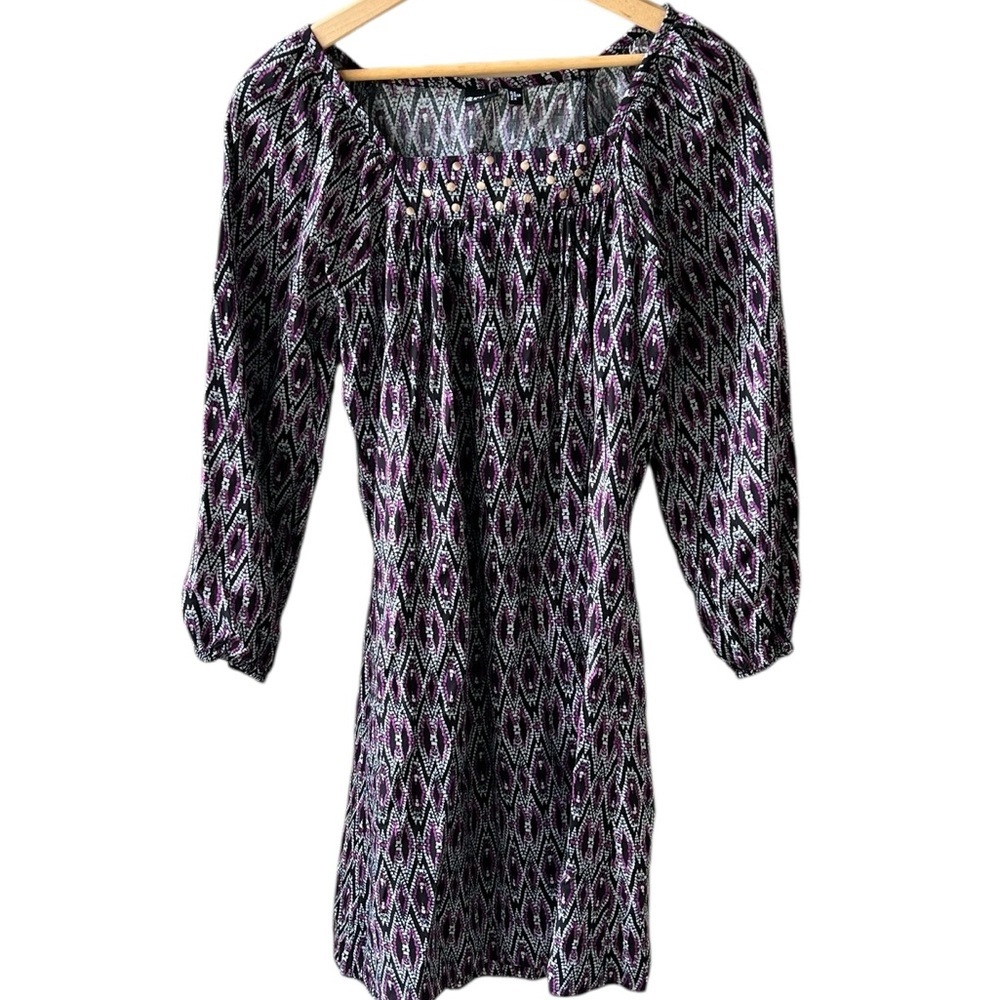 Cruel Girl Like New S Ikat Print Western Peasant Mini Dress Purple